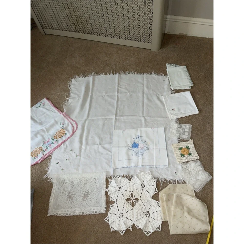 Lot of Assorted Vintage Linens Crochet Embroidered
